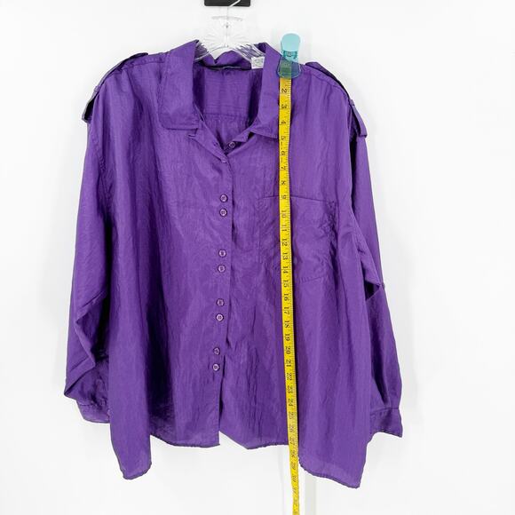 Vintage Ashleigh Morgan Purple Unlined Button Front Blouse Shoulder Pads Size 2X - Picture 7 of 9